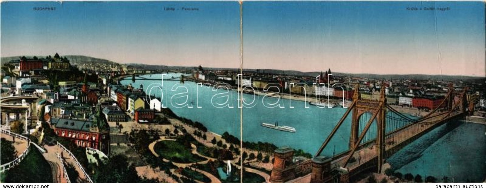 ** T3 Budapest, Kilátás A Gellért-hegyről, Erzsébet Híd, Tabán. Óriás Kinyitható Panorámalap (35,5 Cm X 13,5 Cm) (fa) - Unclassified