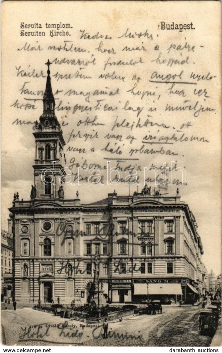 T2/T3 1905 Budapest V. Szervita Tér és Templom, Zitzer Alfréd, Zelenkai R.L. és Lang M. Szállító üzlete. Divald Károly 4 - Unclassified