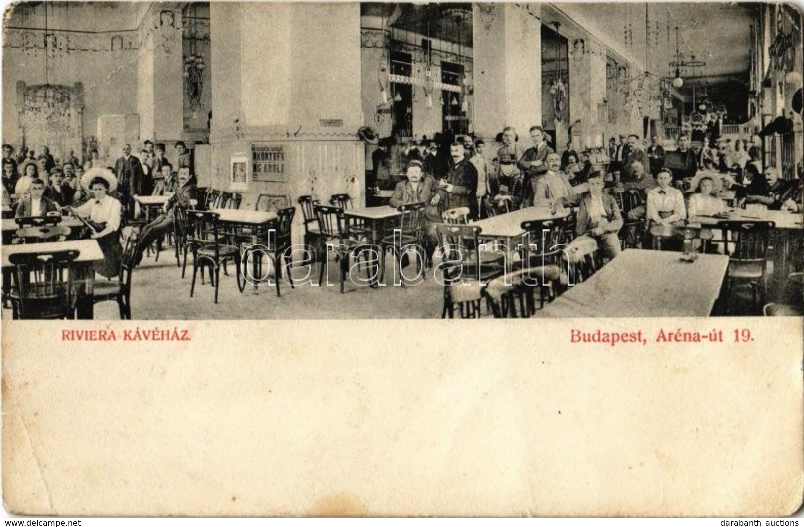 * T3/T4 Budapest XIV. Riviera Kávéház, Belső Vendégekkel és Pincérekkel. Aréna út 19. (ma Dózsa György út) (r) - Unclassified