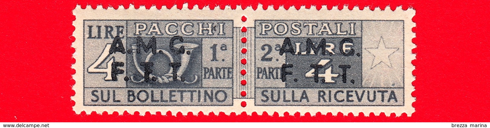 Nuovo - MNH - ITALIA - Trieste - AMG FTT - 1947-48 - Corno Di Posta, Soprastampa Su Due Righe - Pacchi Postali - 4 - Ungebraucht