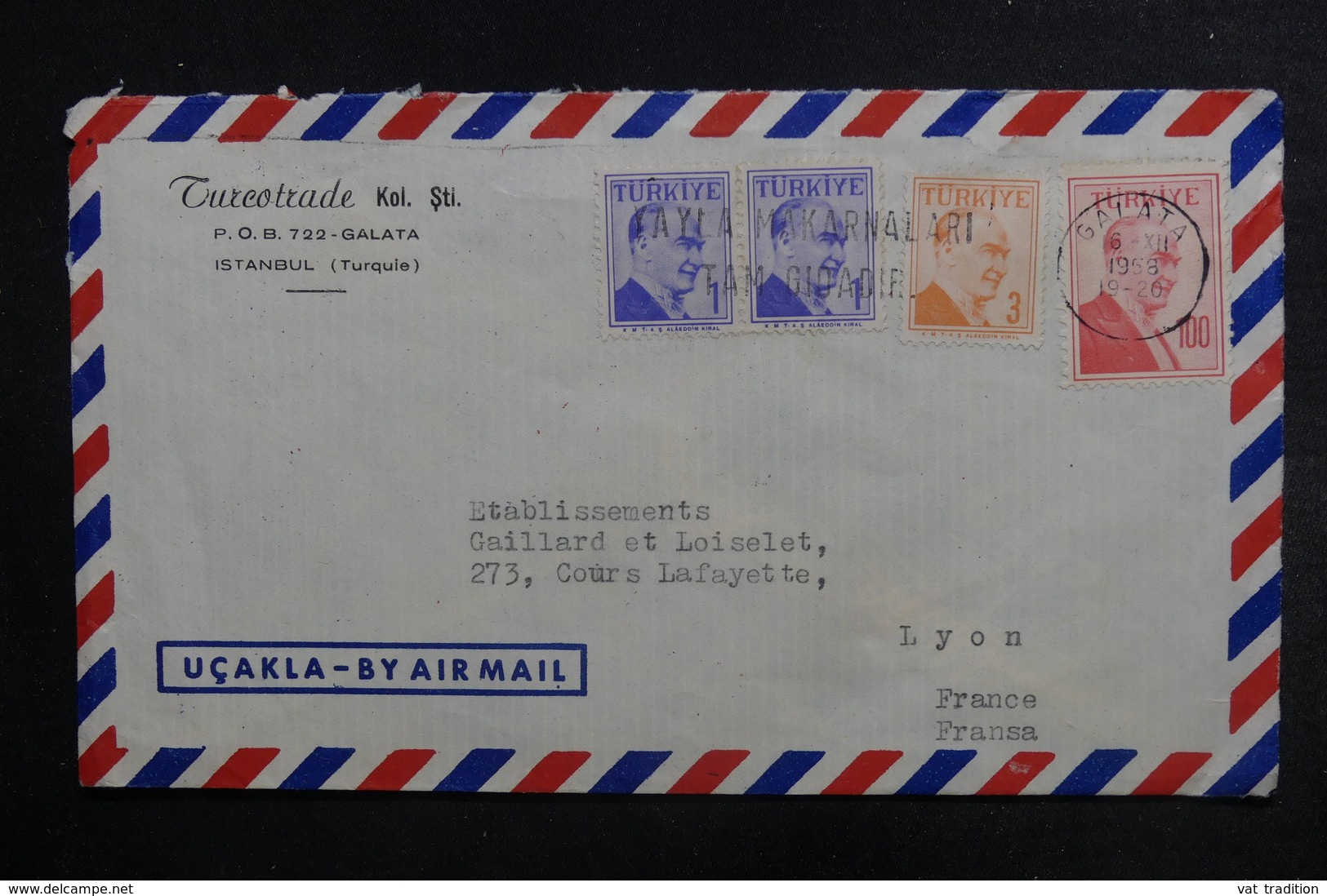 TURQUIE - Enveloppe Commerciale Pour La France En 1958, Affranchissement Plaisant - L 38073 - Lettres & Documents