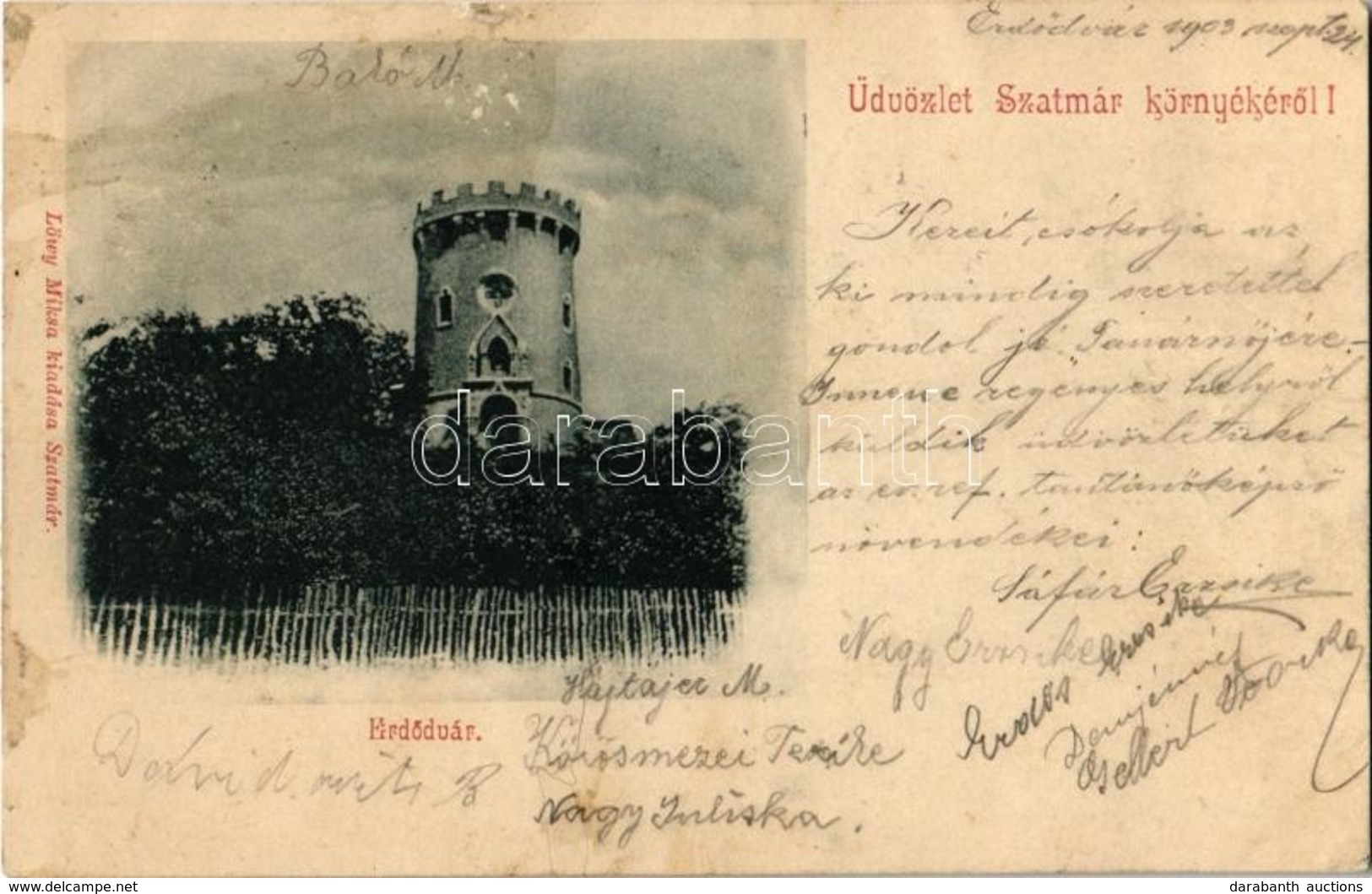 T2/T3 1903 Erdőd, Szatmár-Erdőd, Ardud; Vár. Löwy Miksa Kiadása / Cetatea / Castle (ragasztónyom / Glue Mark) - Unclassified