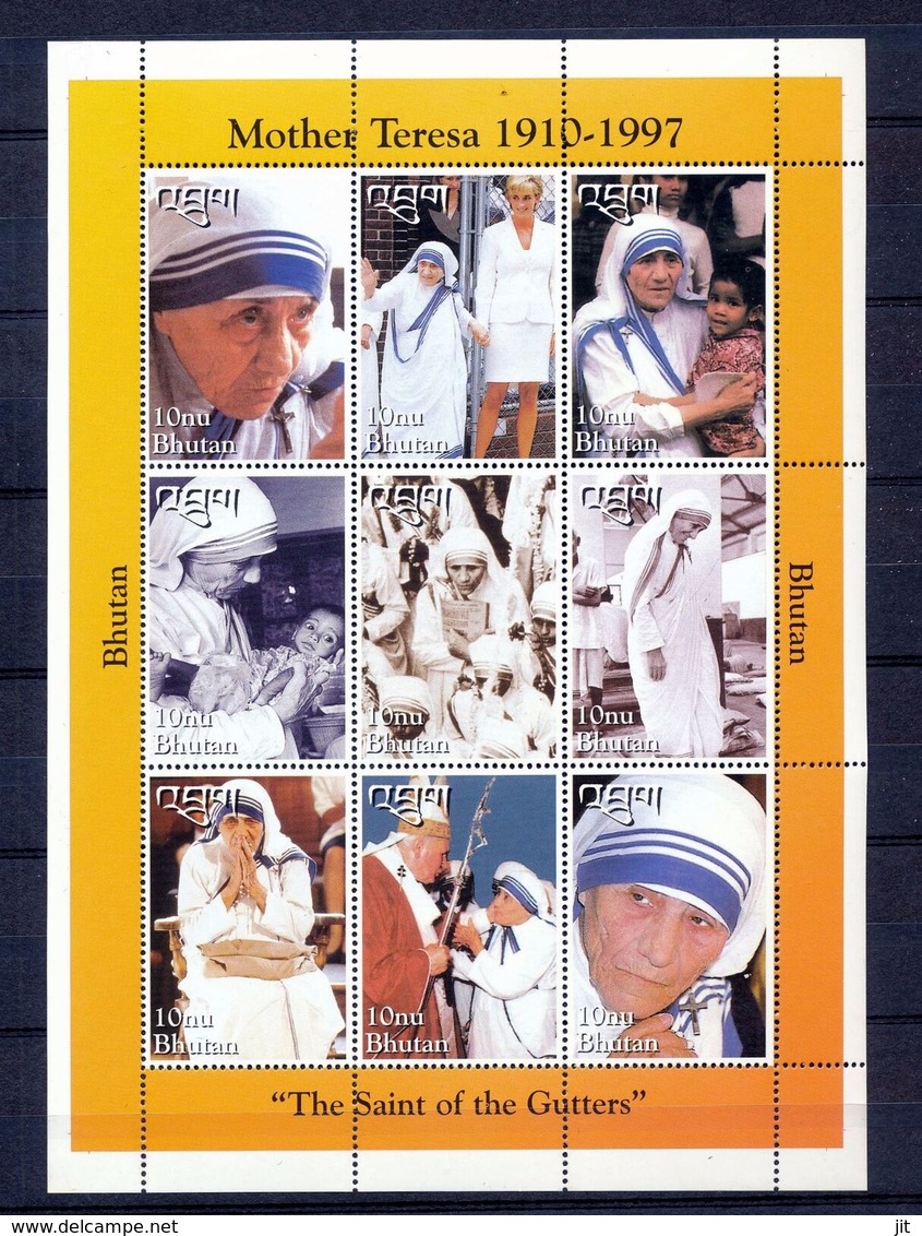 BHUTAN 1997 STAMP S/S MOTHER TERESA , LADY DIANA, POPE. MNH - Bhutan