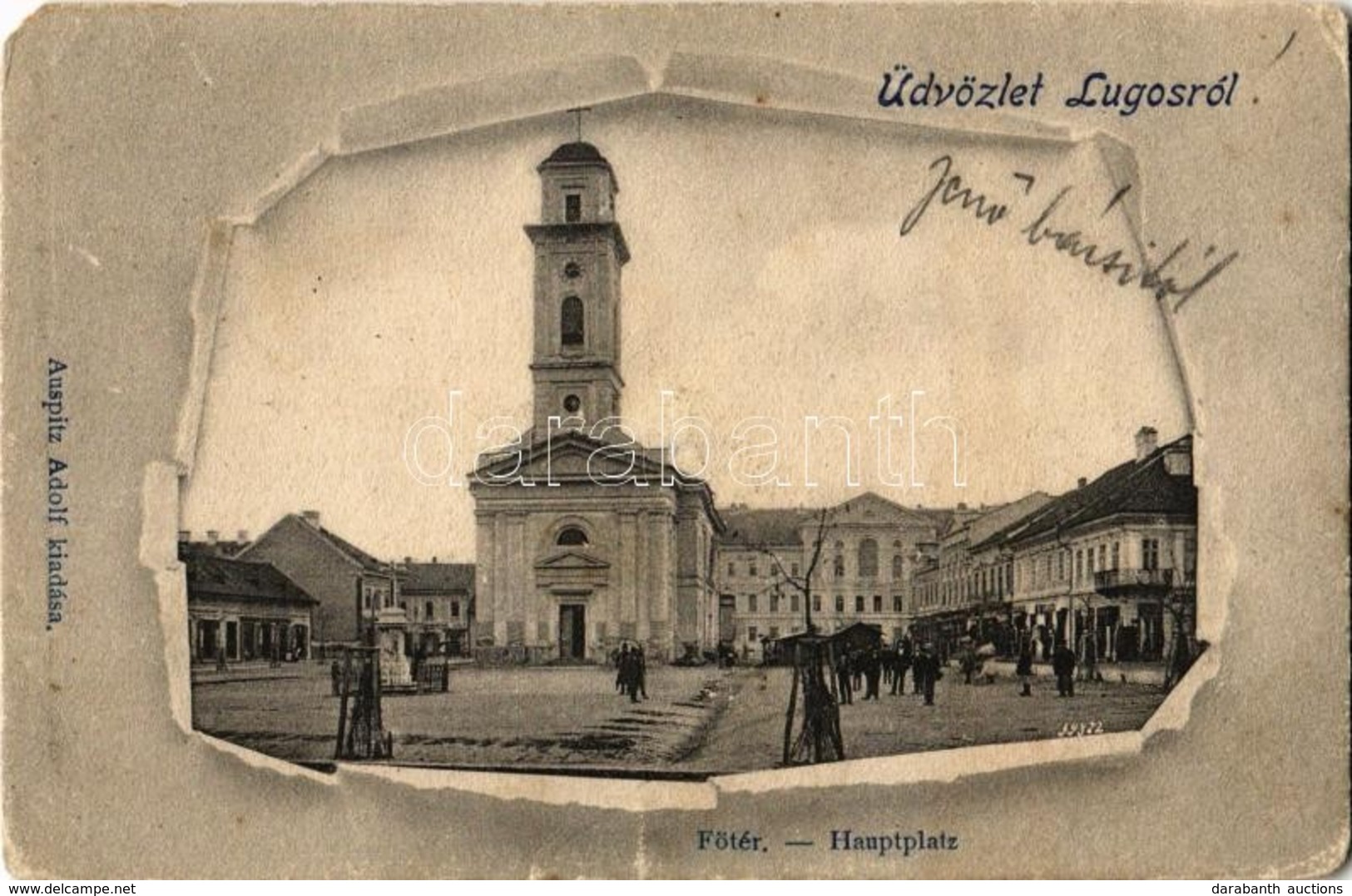 T3 1903 Lugos, Lugoj; Fő Tér, Templom, üzletek. Kiadja Auspitz Adolf / Main Square, Church, Shops (Rb) - Ohne Zuordnung