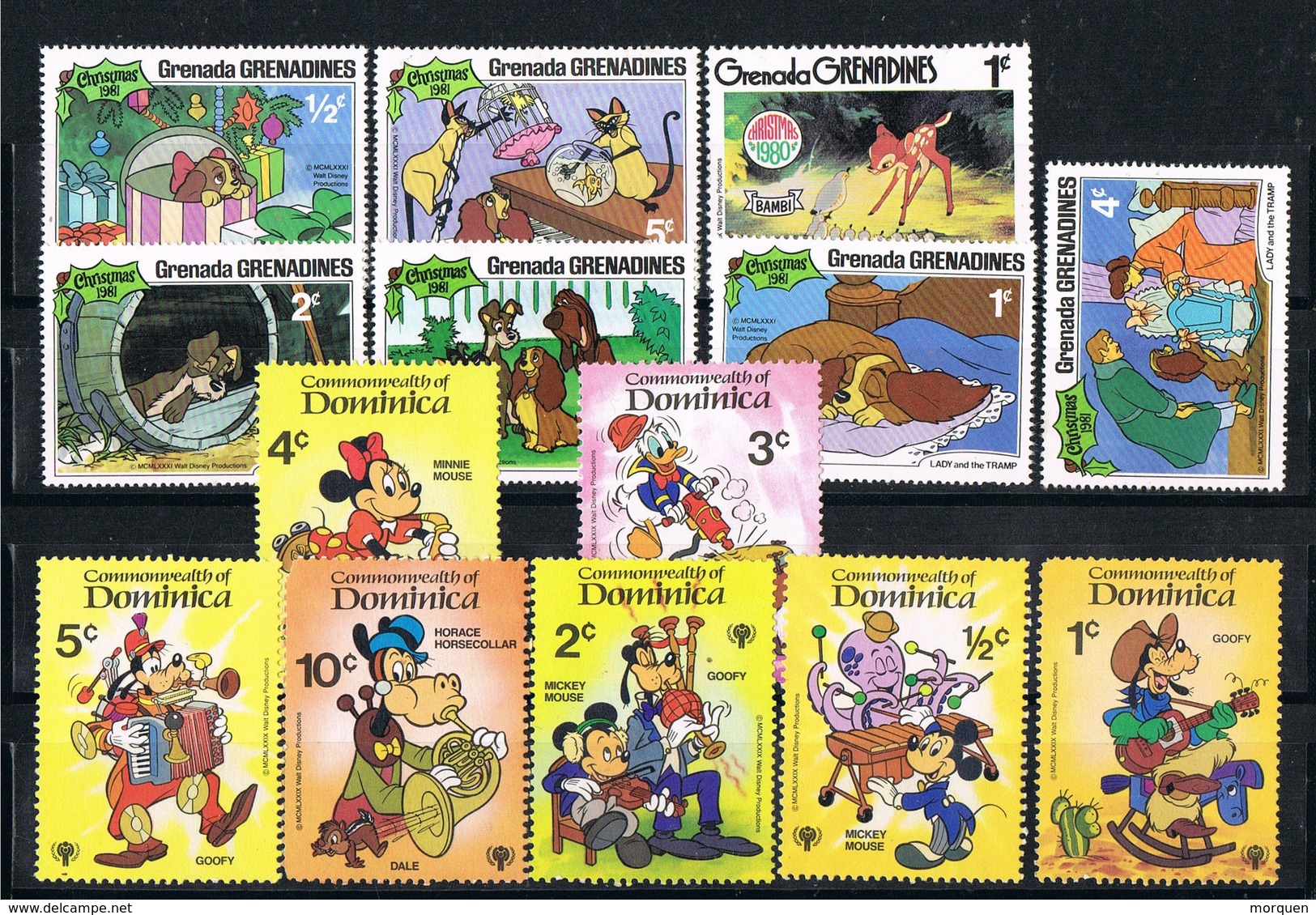 33445. Lote De 63 Sellos Theme DISNEY, Mickey, Donald, Goofy, Pinocho, Bambi,  Aladin..... º/*/** - Disney