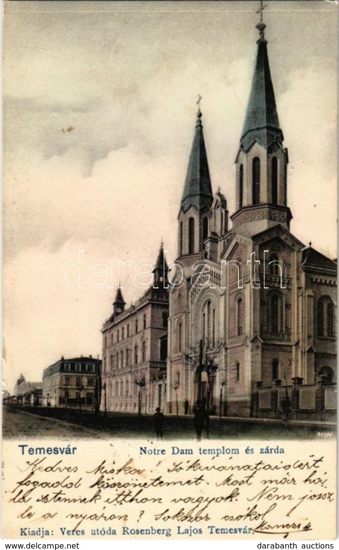 T2 1903 Temesvár, Timisoara; Notre Dam Templom és Zárda. Veres Utóda Rosenberg Lajos Kiadása / Church And Nunnery - Zonder Classificatie