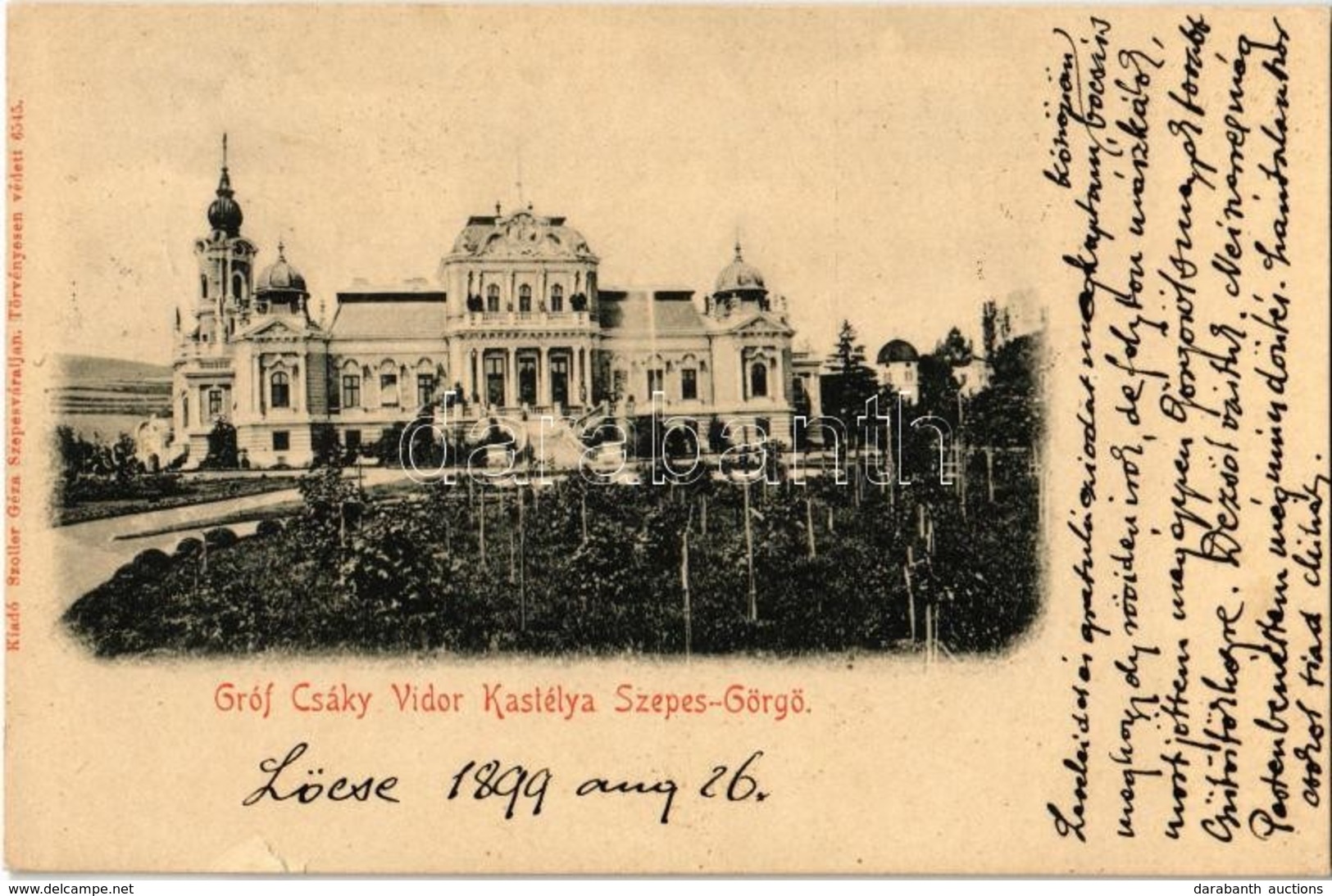 T2/T3 1899 Görgő, Szepesgörgő, Harchov, Spissky Hrhov; Gróf Csáky Vidor Kastélya. Szoller Géza Kiadása / Castle (kis Sza - Zonder Classificatie