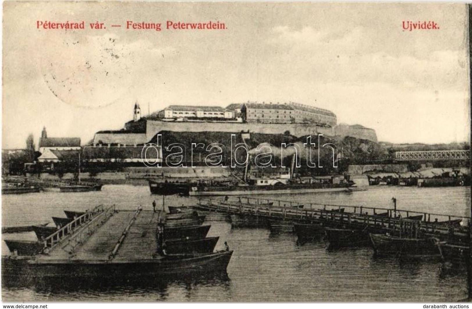 T2 Újvidék, Novi Sad; Pétervárad Vára, Hajóhíd, Gőzhajó, Uszályok. Urbán Ignác Kiadása / Petrovaradin Castle, Pontoon Br - Sin Clasificación