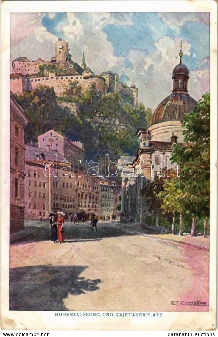 ** T2/T3 Salzburg, Hohensalzburg Und Kajetanerplatz, Künstlerpostkarte 'Kollektion Kerber' Nr. 68. S: E. T. Compton (fl) - Zonder Classificatie