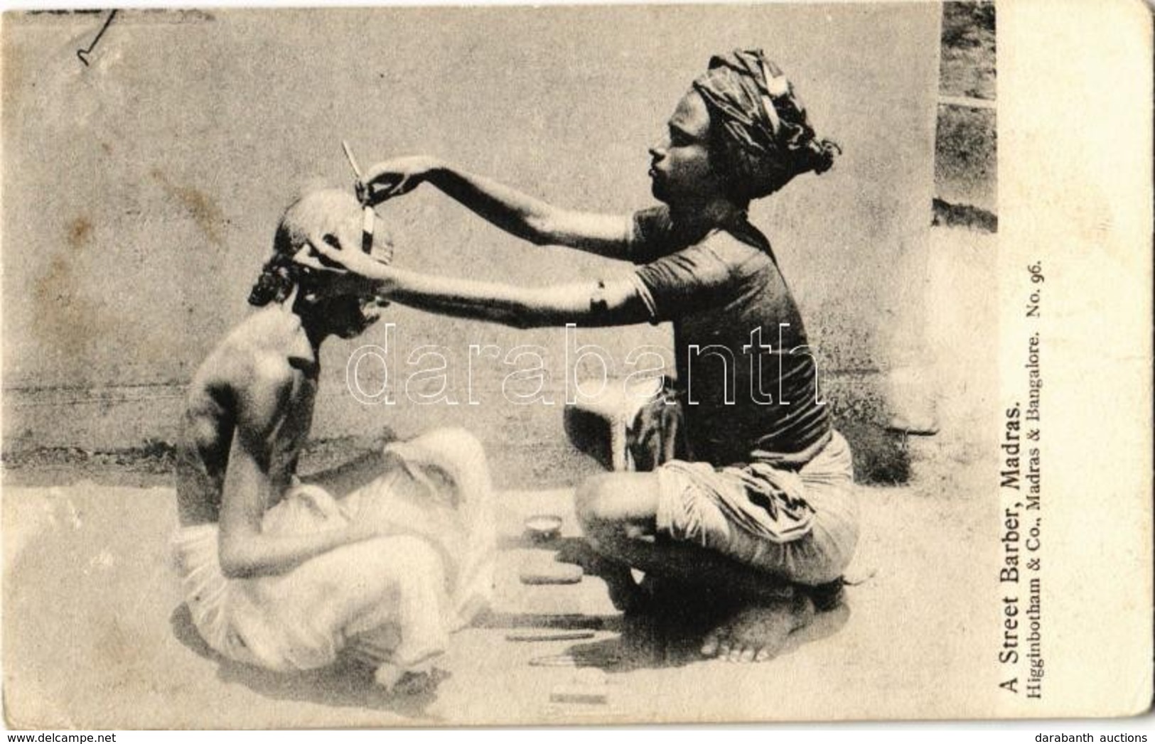* T2/T3 1908 Chennai, Madras; A Street Barber, Folklore (EK) - Zonder Classificatie