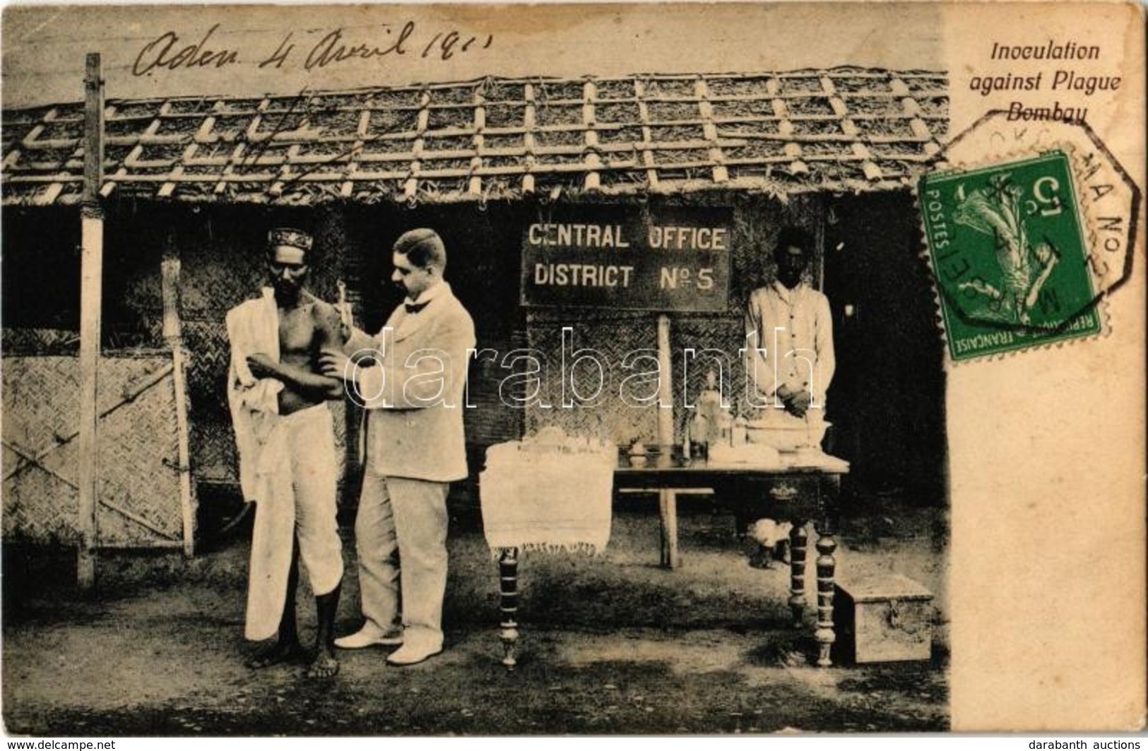 T2/T3 1911 Mumbai, Bombay; Inoculation Against Plague, Central Office District No. 5. TCV Card (fl) - Zonder Classificatie