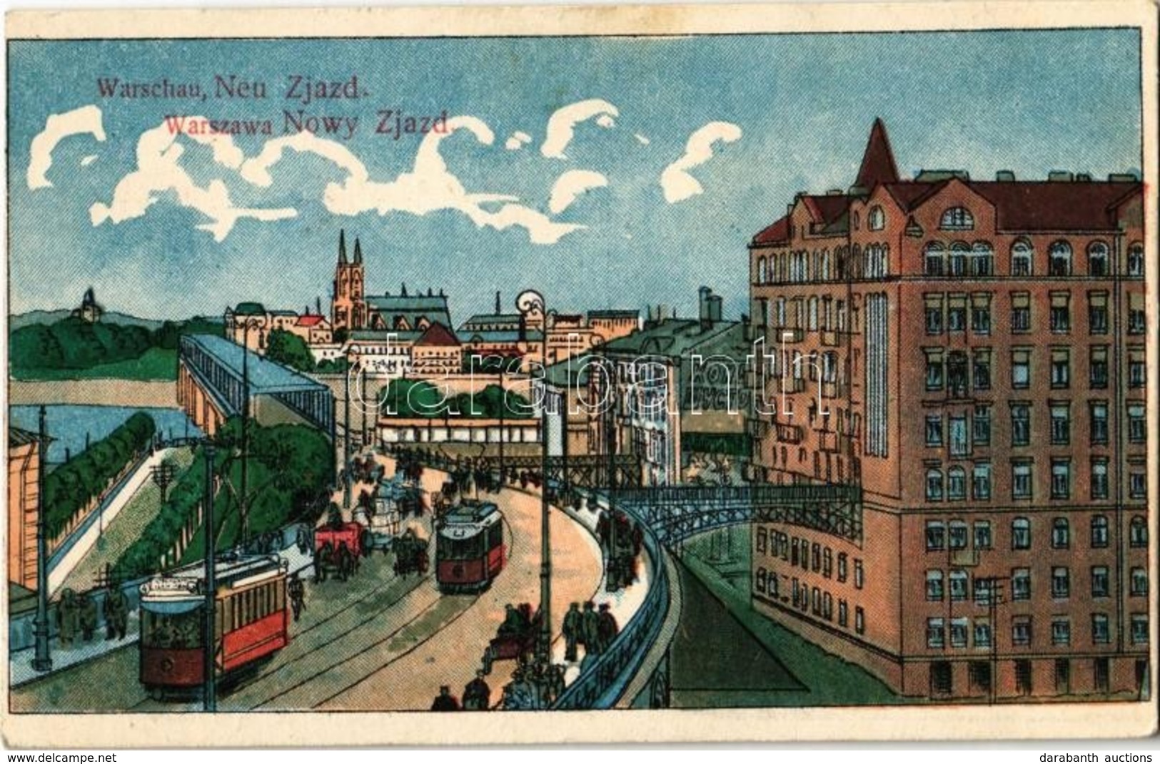 T2 Warsaw, Warszawa, Warschau; Neu Zjazd / Nowy Zjazd / Street, Trams + ''K.u.K. Autotrainkolonne Klosterneuburg No. 35. - Non Classés