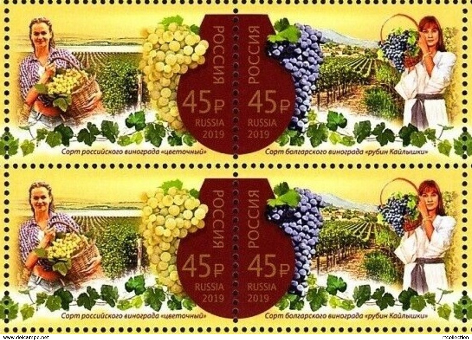 Russia 2019 - Block Joint Issue With Bulgaria Winemaking Food Drinks Fruits Grapes Plants Wine Production Stamps MNH - Unused Stamps