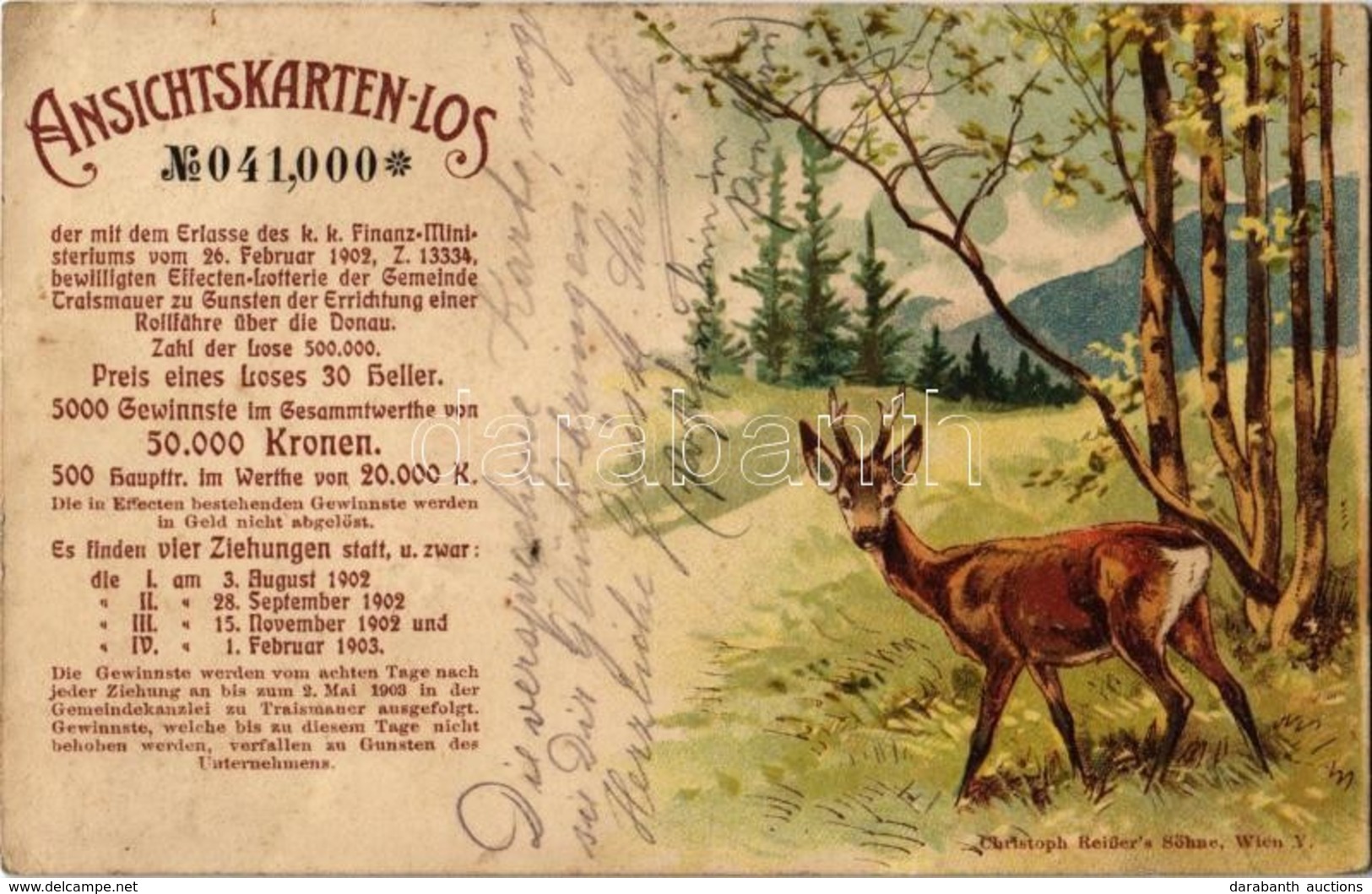 T2 1902 Deer. Ansichtskarten-Los No. 041000. / Charity Lottery Postcard. Christoph Reisser's Söhne Litho (EK) - Zonder Classificatie