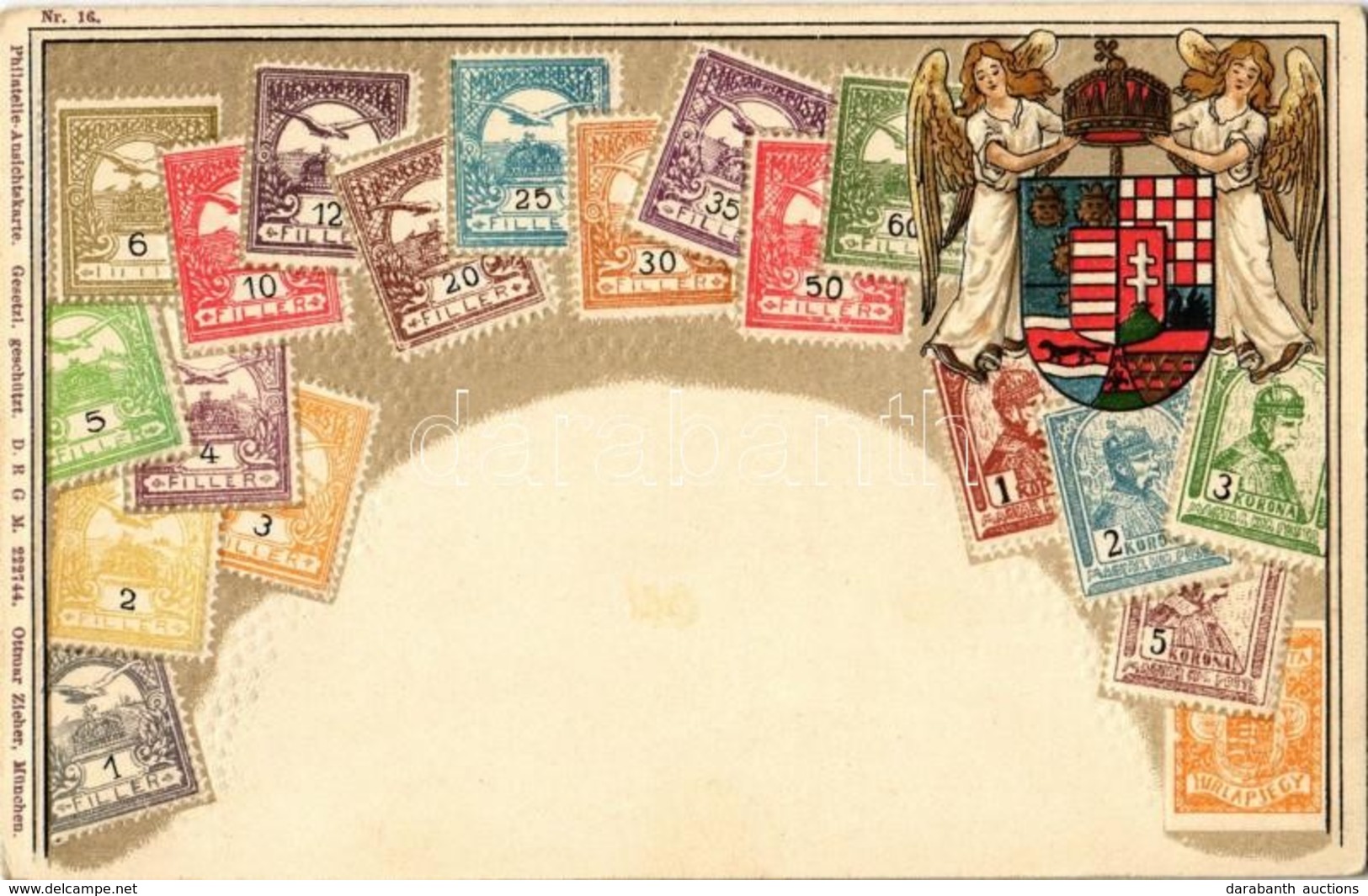 ** T2 A Magyar Kir. Posta Bélyegei / Set Of Hungarian Stamps, Coat Of Arms. Ottmar Zieher's Philatelie Ansichtskarte No. - Unclassified