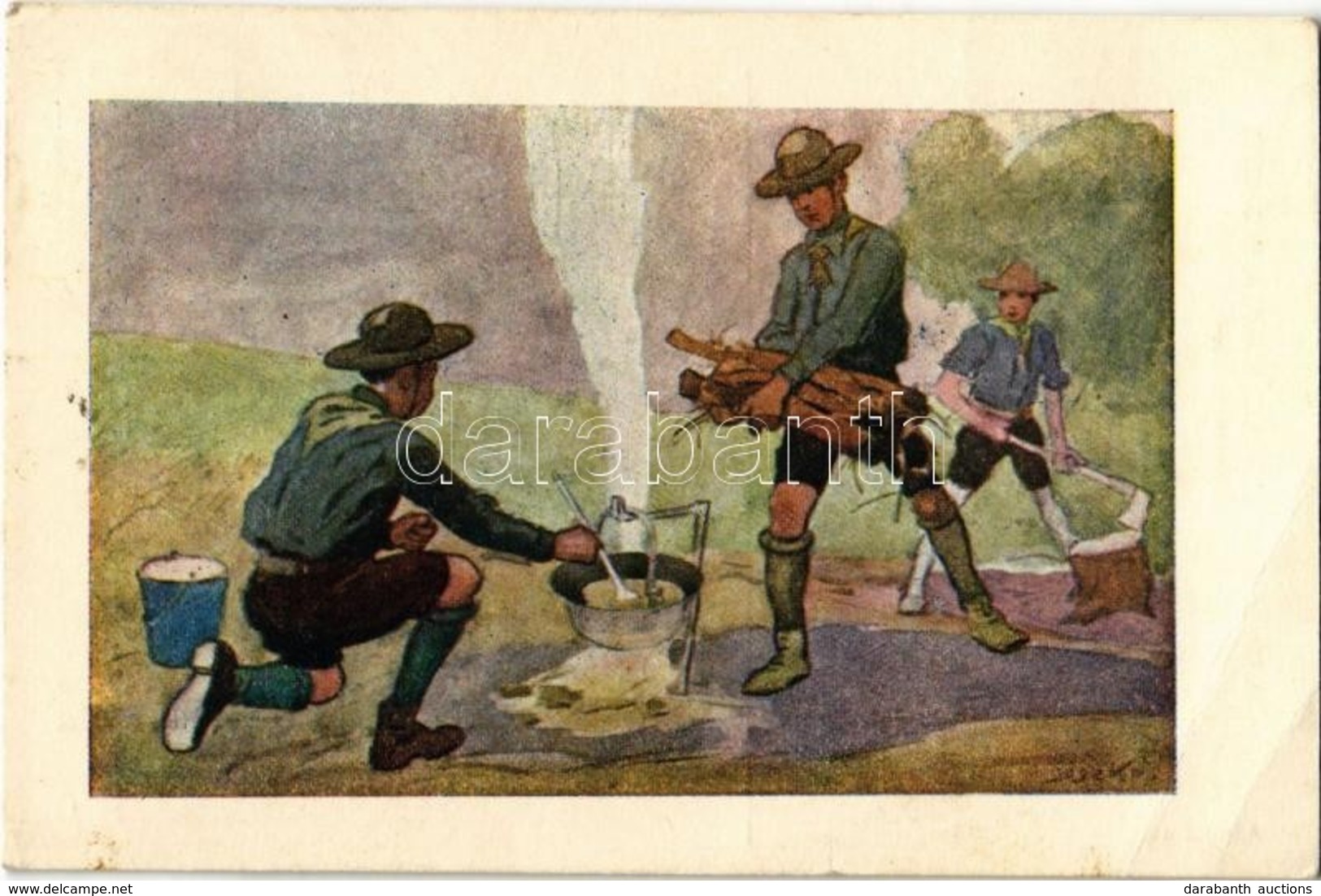 T3 1928 Fő A Gulyás! Cserkész Művészlap. A Magyar Lapvállalat Kiadása. Apostol Nyomda / Hungarian Boy Scout Art Postcard - Zonder Classificatie