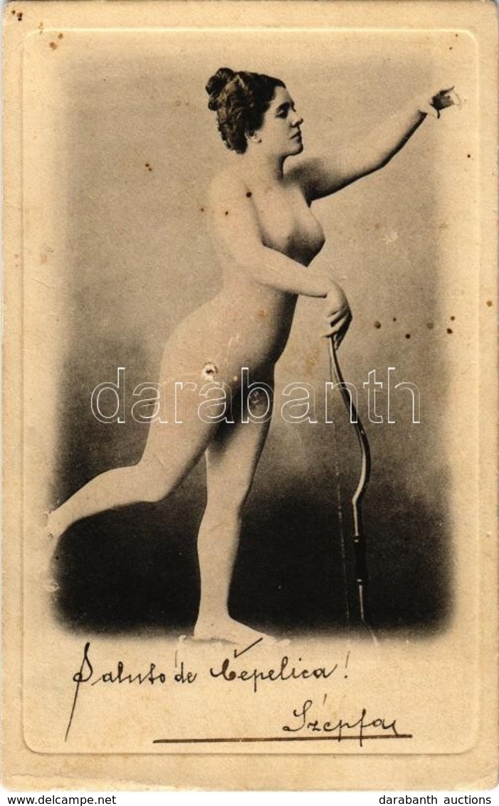 T4 1904 Nude Lady With Bow, Vintage Erotic Postcard (pinhole) - Zonder Classificatie