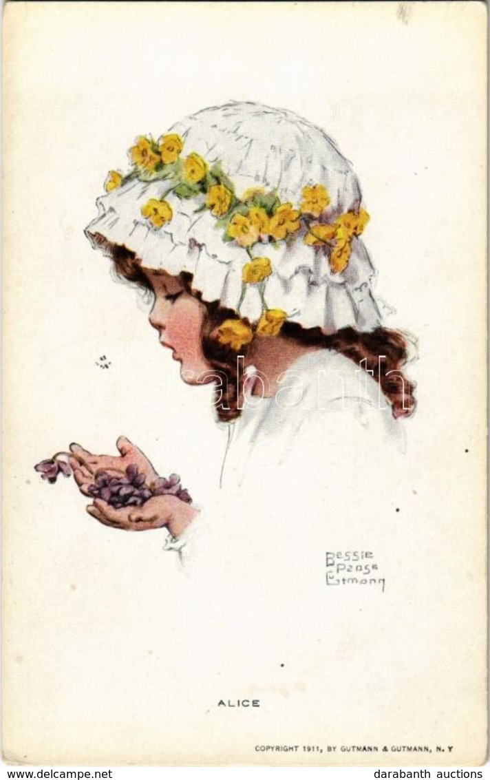 ** T2 Girl With Hat, Flowers, Gutmann & Gutmann S: Bessie Pease Gutmann - Zonder Classificatie