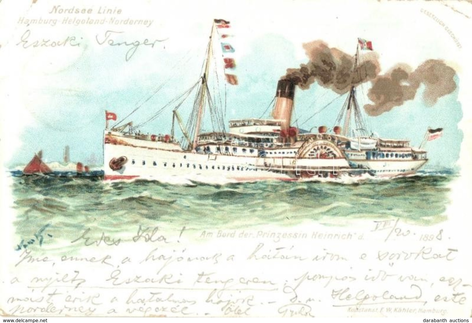 T2/T3 1898 Nordsee Linie SS Prinzessin Heinrich Litho. ' Auf Hoher See' So. Stpl. (EK) - Non Classés