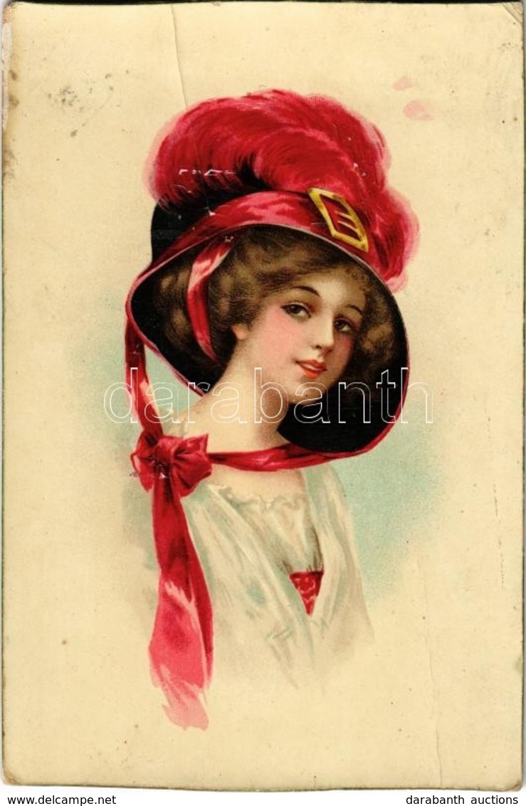 T3 1913 Lady With Hat, Unsigned Art Postcard (surface Damage) - Unclassified