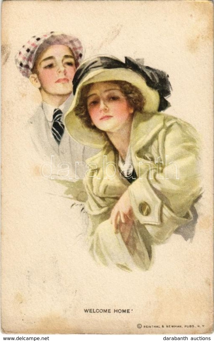 T2/T3 1914 'Welcome Home', Couple, Lady With Hat, Reinthal & Newman Water Color Series No. 387 (fl) - Unclassified