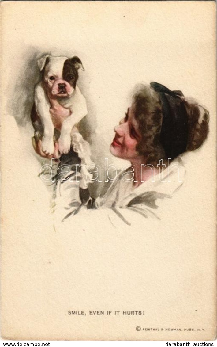 ** T2 'Smile, Even If It Hurts!', Lady With Dog, Reinthal & Newman Water Color Series No. 385 S: Harrison Fisher - Unclassified