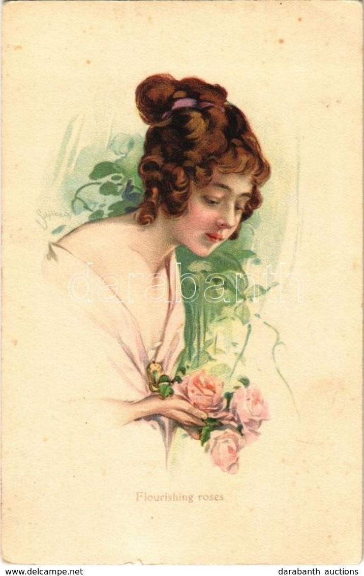 * T2/T3 'Flourishing Roses', Lady With Flowers, WSSB 6513 S: Schilbach (fl) - Unclassified