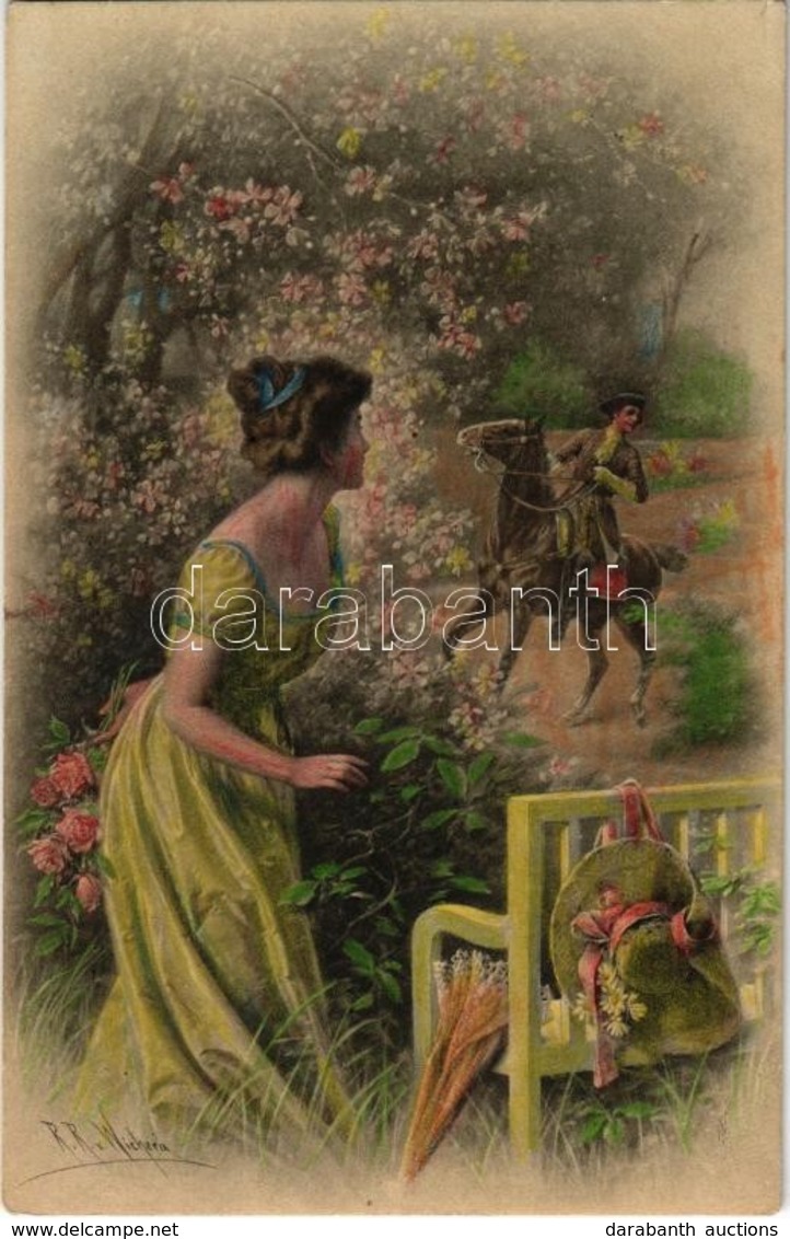 T2 1911 Lady With Flowers, Garden, Horse Rider, M. M. Vienne M. Munk Nr. 580 S: R. R. V. Wichera - Unclassified