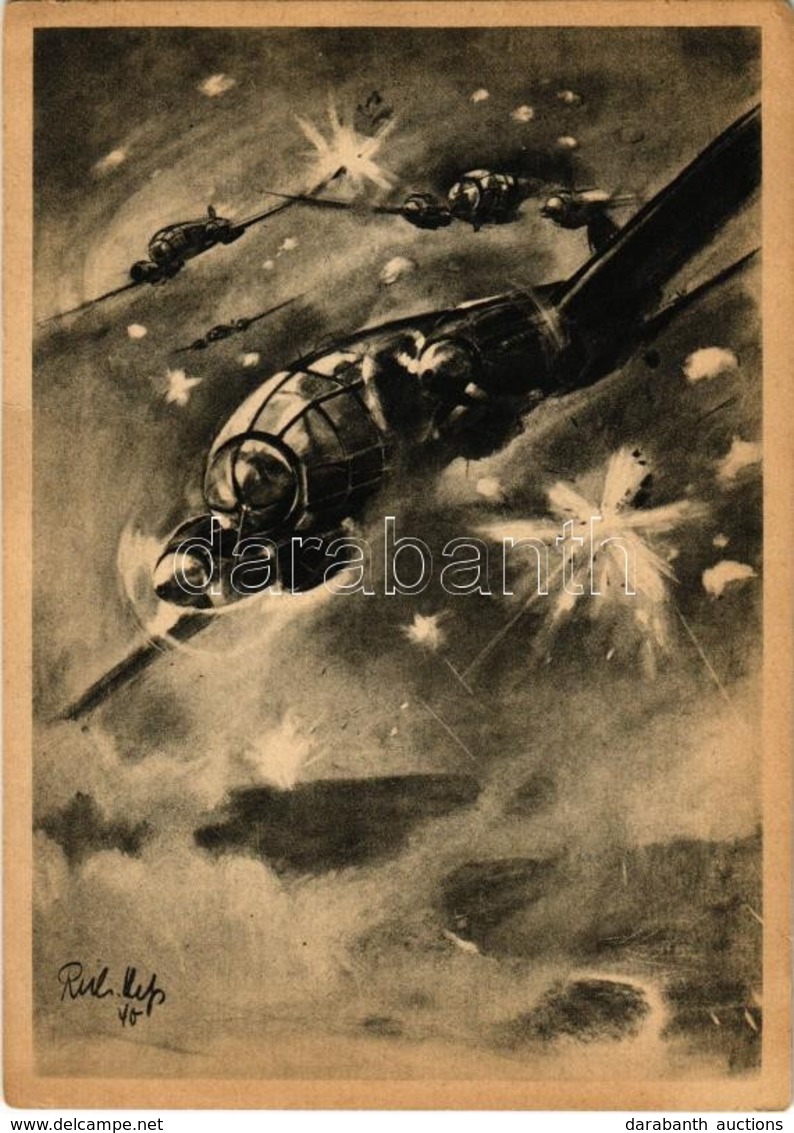 T2/T3 Heinkel-Kampfflugzeuge Stossen Durch Das Sperrfeuer Englischer Flakbatterien / WWII German Military Aircrafts S: R - Non Classés