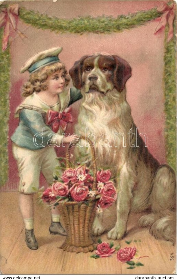 ** T3 Child With Dog, Flowers, Litho Emb. (EB) - Unclassified
