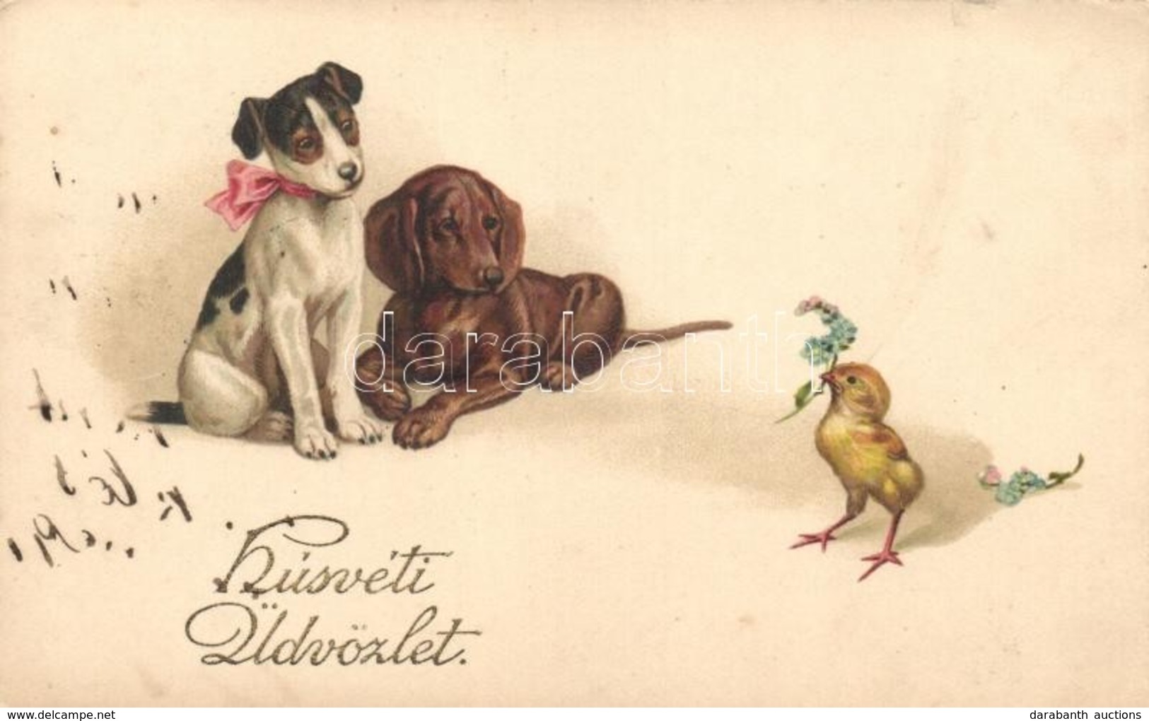 T3 Easter, Dogs, Chicken, Amag Nr. 1587. Litho (small Tear) - Zonder Classificatie
