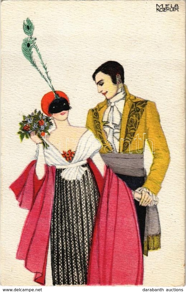 T3 Baroque Ball, Couple In Costumes. Wiener Art Postcard. B.K.W.I. 620-1. S: Mela Koehler  (fa) - Non Classés