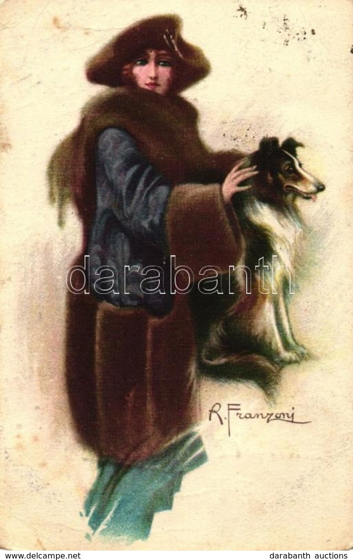 T3 Italian Art Postcard, Lady With Dog S: R. Franzoni (EB) - Non Classés