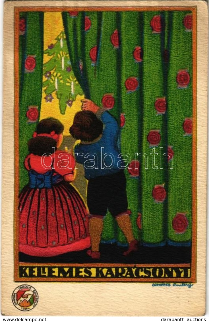 ** T2/T3 Kellemes Karácsonyt. Magyar Iskola Egyesület 1884. / Hungarian Christmas Greeting Art Postcard. Litho S: Szeker - Sin Clasificación