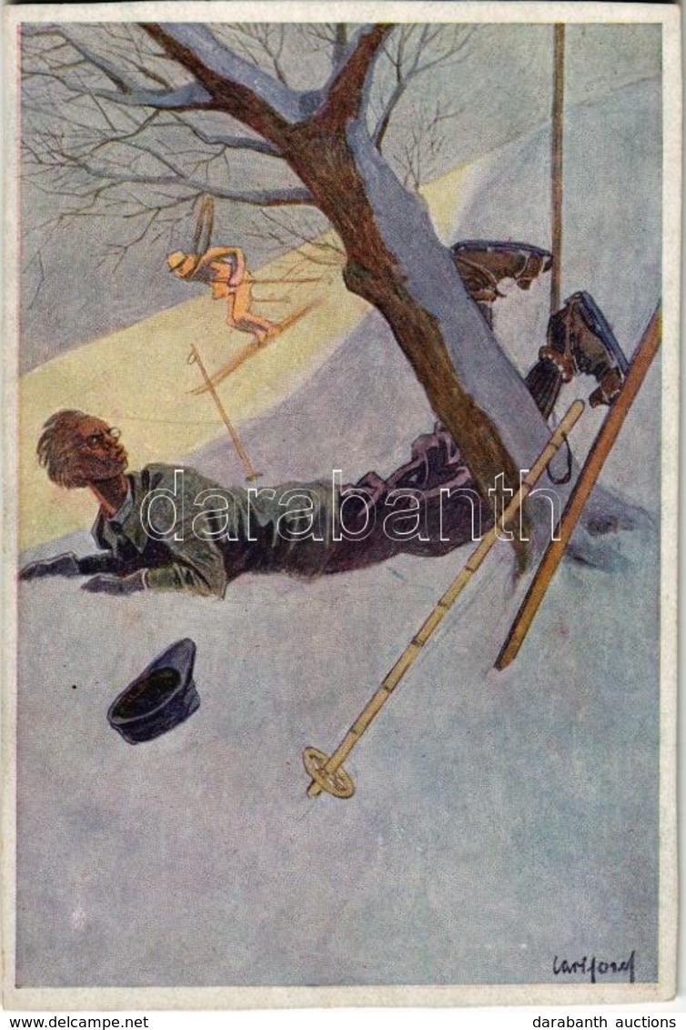 ** T4 Wintersport / Ski, Winter Sport Art Postcard. B.K.W.I. 180-1. S: Carl Josef (vágott / Cut) - Sin Clasificación