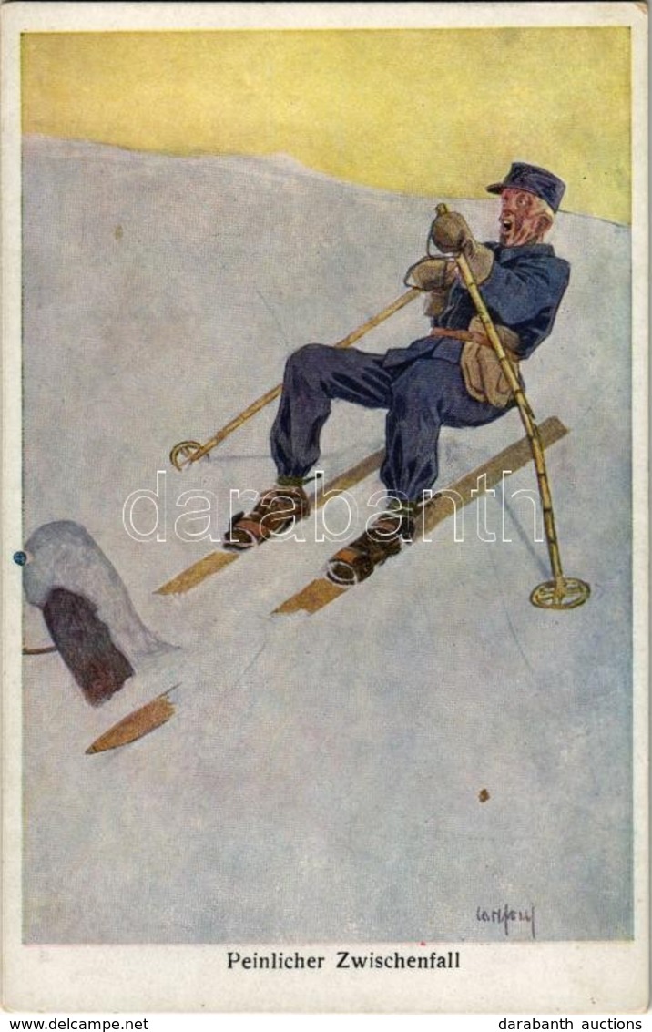 ** T1/T2 Peinlicher Zwischenfall. Wintersport / Ski, Winter Sport Art Postcard. B.K.W.I. 180-3. S: Carl Josef - Zonder Classificatie