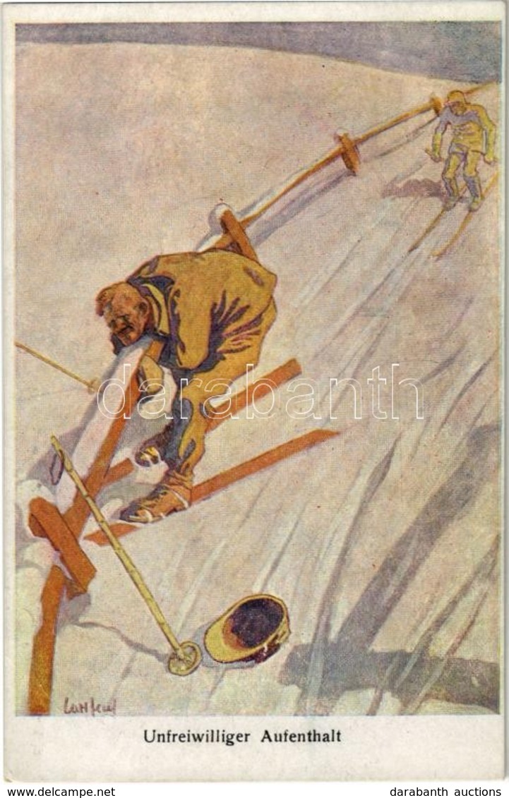 ** T2/T3 Unfreiwilliger Aufenthalt. Wintersport / Ski, Winter Sport Art Postcard. B.K.W.I. 180-4. S: Carl Josef - Zonder Classificatie