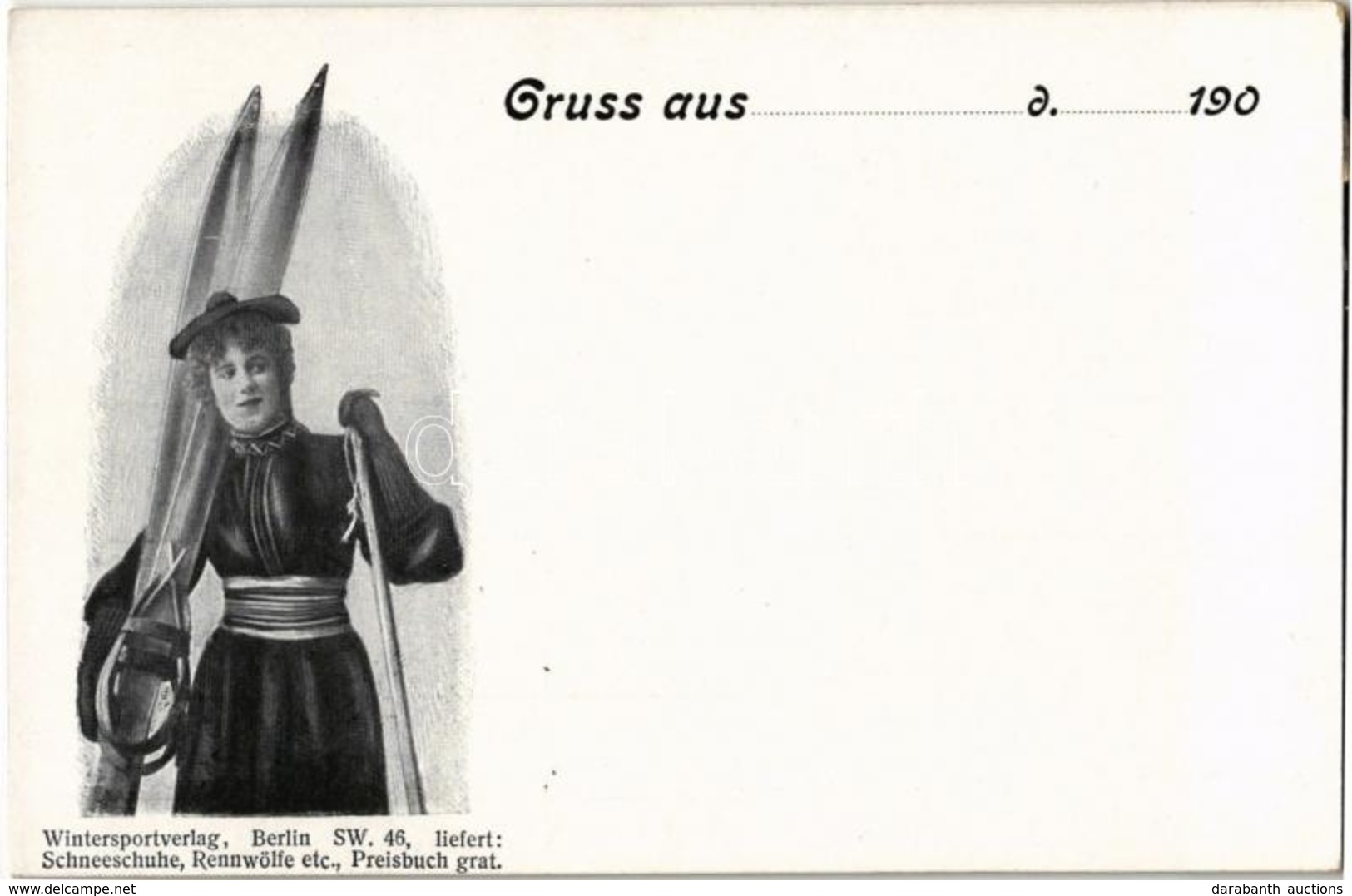 ** T2/T3 Schneeschuhe, Rennwölfe Etc. Lady With Ski, Winter Sport. Wintersportverlag, Berlin SW. 46. - Non Classés