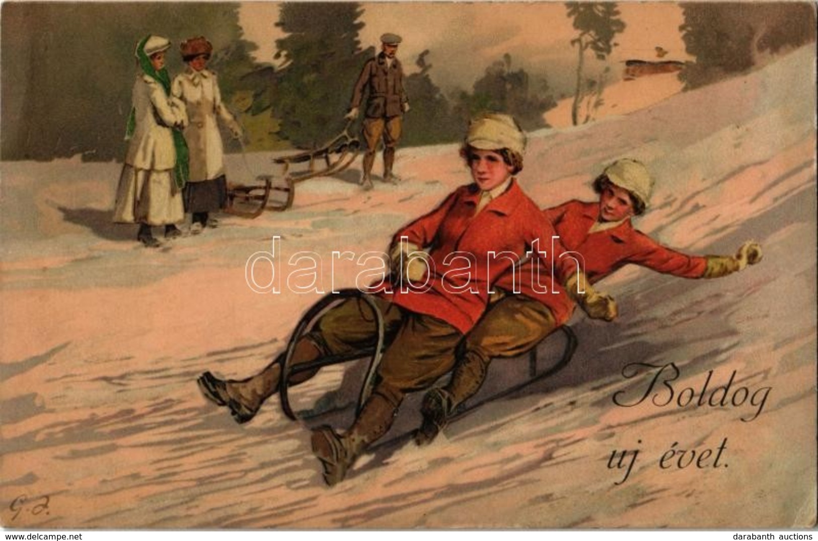 T2/T3 1911 Boldog Újévet! / Winter Sport Art Postcard With New Year Greeting, Sledding. Meissner & Buch Künstler-Postkar - Unclassified