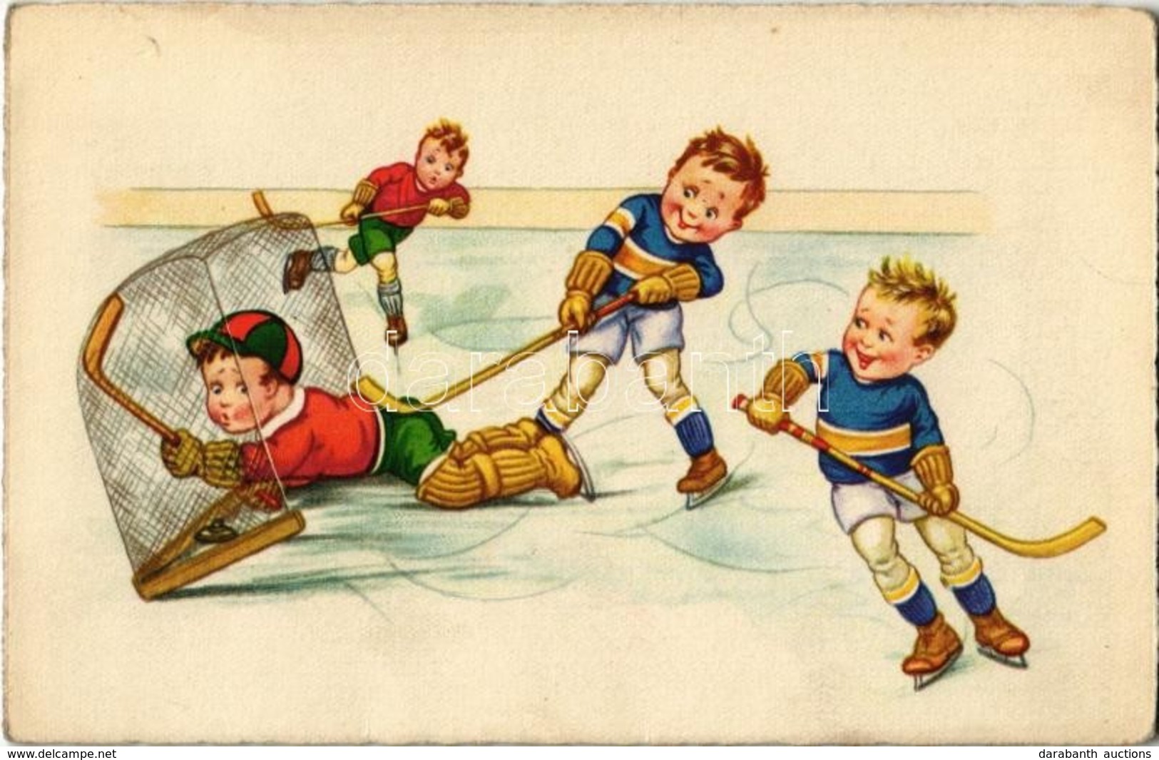 * T2 Children Playing Ice Hockey, Winter Sport Art Postcard. AMAG 0448. - Unclassified