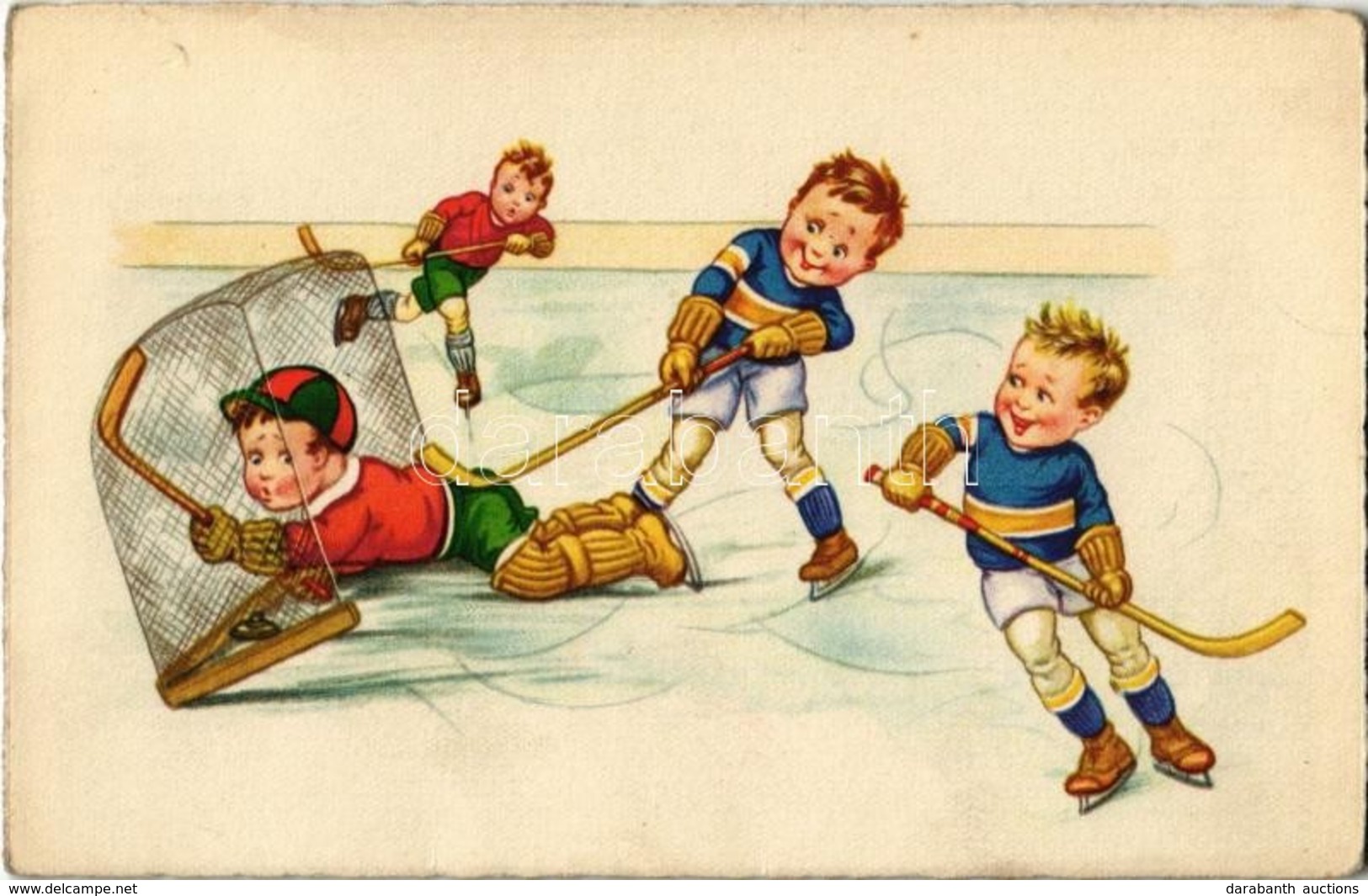 * T2 Children Playing Ice Hockey, Winter Sport Art Postcard. AMAG 0448. - Sin Clasificación