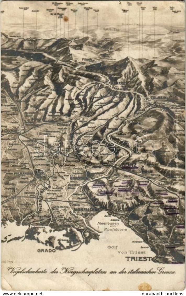 ** T3 Vogelschaukarte Des Kriegsschauplatzes An Der Italienischen Grenze / WWI Map Of The Italian Front (EK) - Unclassified