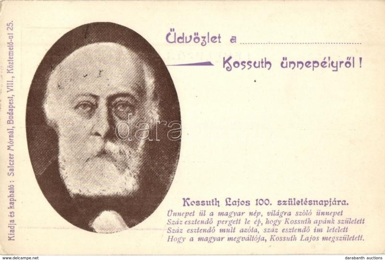 T2/T3 Kossuth Lajos Születésének 100. évfordulója Emlékéül, Kiadja Salczer Mór / 100th Anniversary Of The Birth Of Kossu - Non Classés