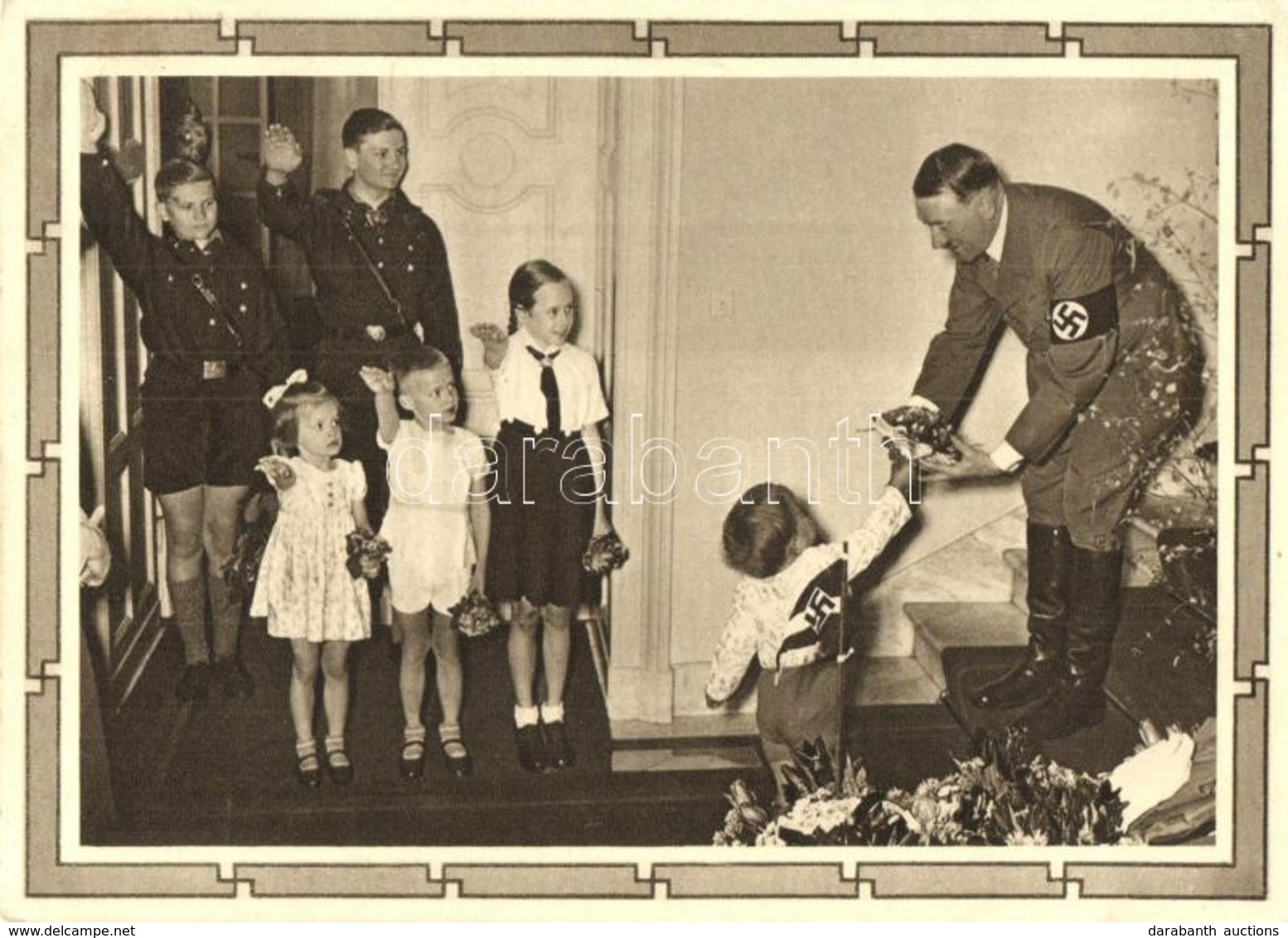 T2/T3 Adolf Hitler With Children. Hitlerjugend, NSDAP German Nazi Party Propaganda, Swastika + Luftpost 6+19 Ga.  (EK) - Ohne Zuordnung