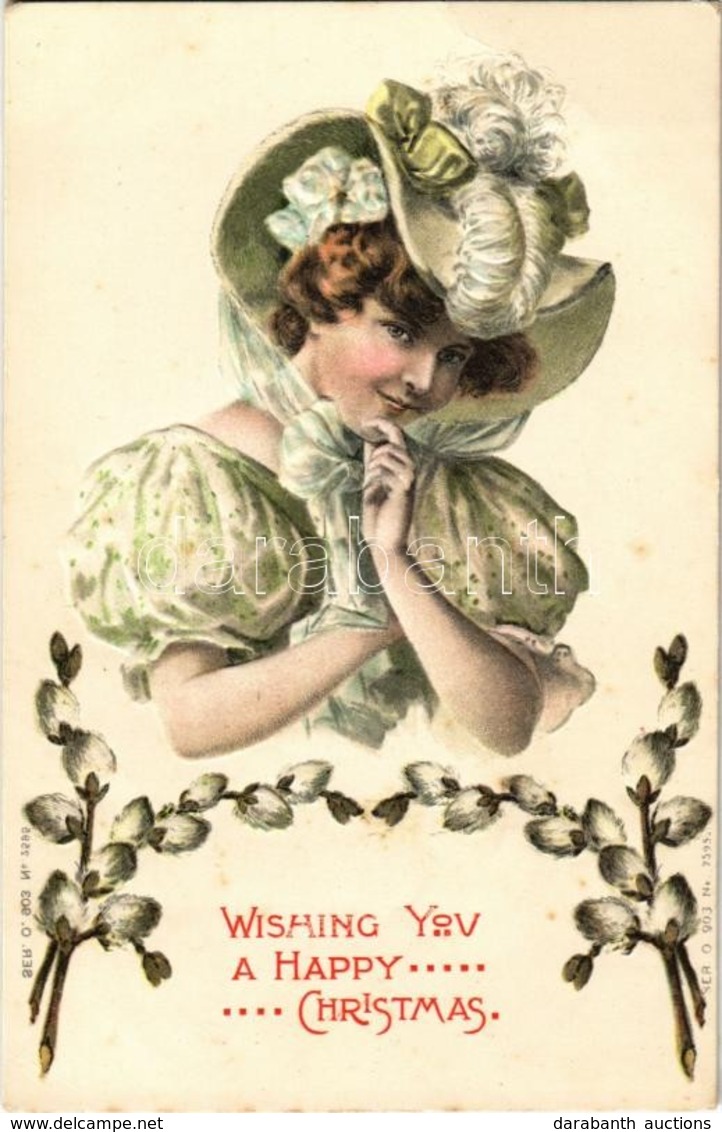 T2 1906 'Wishing You A Happy Christmas', Greeting Card, Ser. O. 903 No. 2595. Emb. Floral Litho - Zonder Classificatie