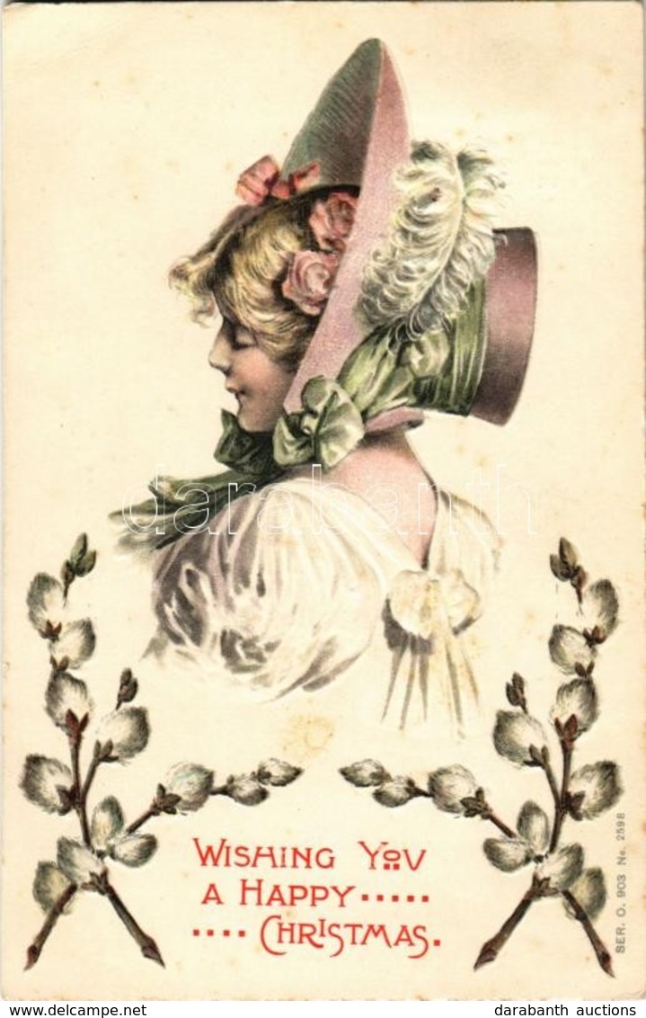 T2/T3 1906 'Wishing You A Happy Christmas', Greeting Card, Ser. O. 903 No. 2598. Emb. Floral Litho (gluemark) - Non Classés