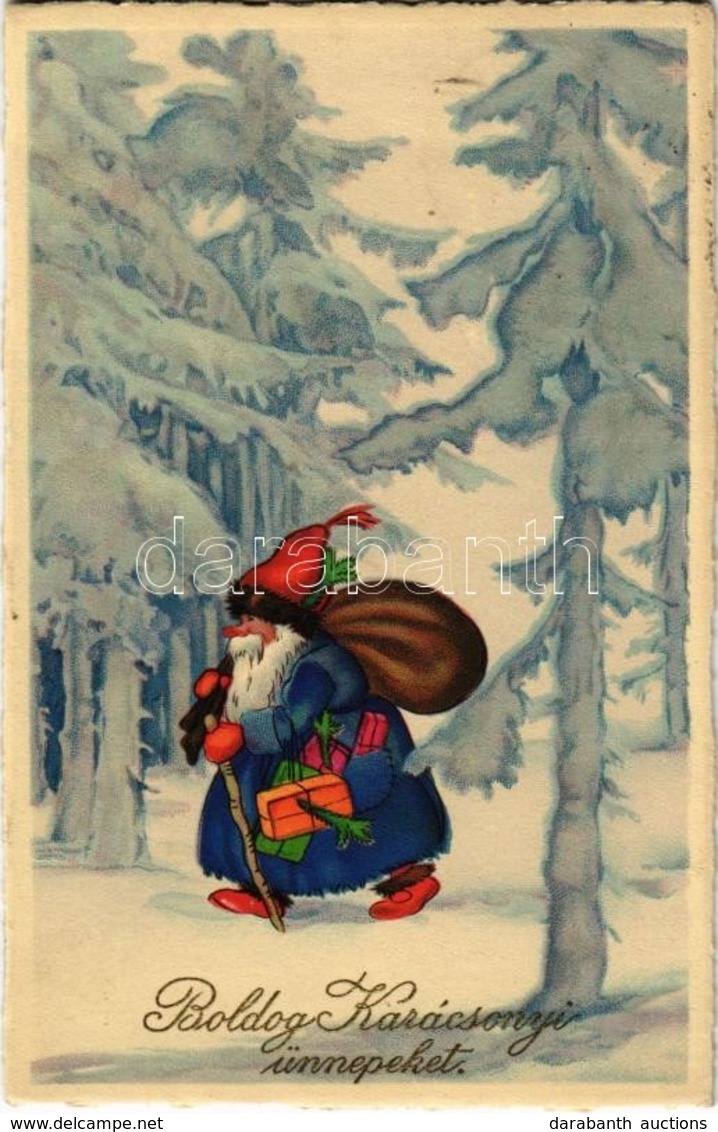T2 1933 'Boldog Karácsonyi ünnepeket', üdvözlőlap, Erika Nr. 6035 / Christmas Greeting Card, Santa Claus, Winter Forest, - Unclassified