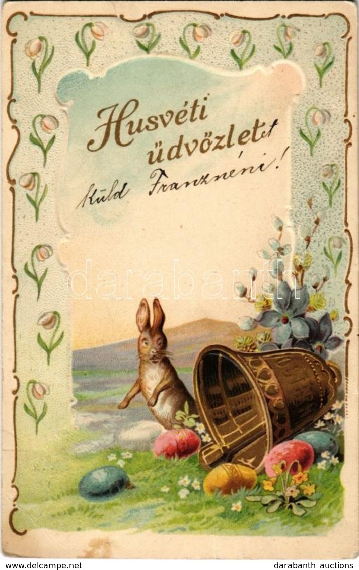 T2/T3 1908 'Húsvéti üdvözlet', Virágos üdvözlőlap Aranyozott Díszítéssel, Dombornyomat / Easter Greeting Card, Rabbit, E - Zonder Classificatie