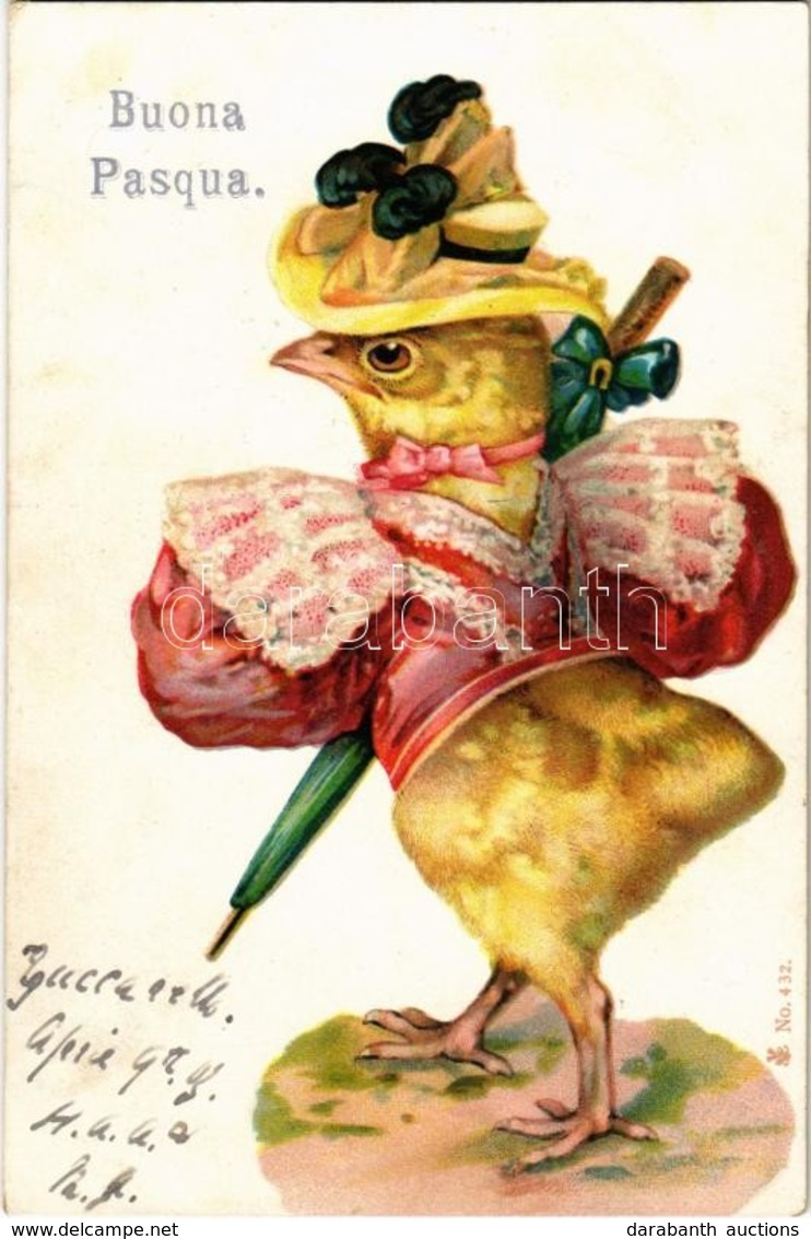 ** T2 'Buona Pasqua' / Easter Greeting Card, Chicken In Costume, No. 432. Litho - Non Classés