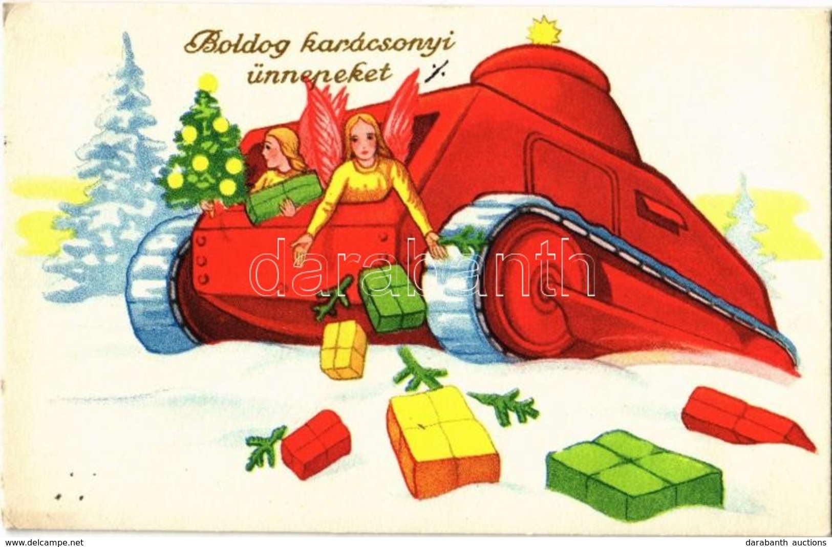 T2 1940 'Boldog Karácsonyi ünnepeket', II. Világháborús Karácsonyi üdvözlőlap / WWII Christmas Greeting Card, Angels In  - Unclassified